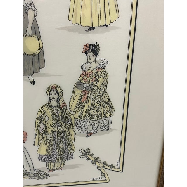 Rococo Vintage Framed Hermes Scarf Costumes Des Dames For Sale - Image 3 of 16