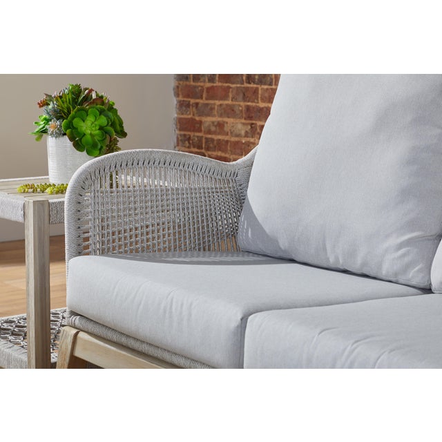 Loom Teak & Rope Outdoor 79" Sofa, Taupe & White Flat Rope For Sale In Los Angeles - Image 6 of 12