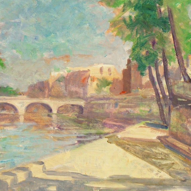 Mid-Century Modern 'Paris in the Spring' by Ejnar Kragh, 1950, Seine and the Pont Neuf, Danish Post-Impressionist Oil For Sale - Image 3 of 9
