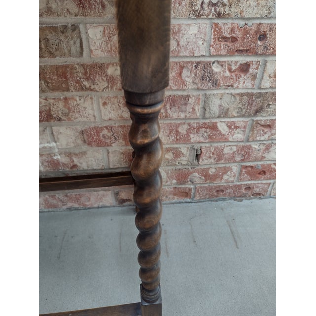 Vintage English Jacobean Revival Oak Barley Twist Side Table For Sale - Image 4 of 7