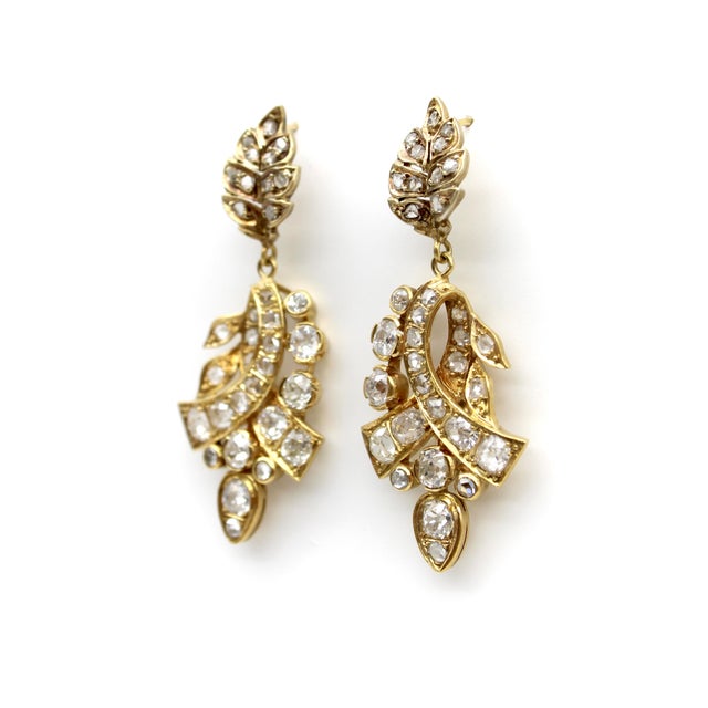 These are some of the most beautiful antique diamond dangle earrings we’ve ever encountered. Circa the early Victorian...