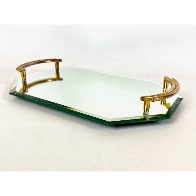 Art Deco Style Gold-Plated Mirrored Glass Serving Tray from Gilde, 1950s, in Flawless conditions. Designed 1920 to 1949...