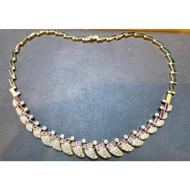 Natural 3 Ct Ruby & 4 Ct Diamond Necklace 18 Karat Yellow Gold 75 Grams, 18 Inc For Sale In New York - Image 6 of 7