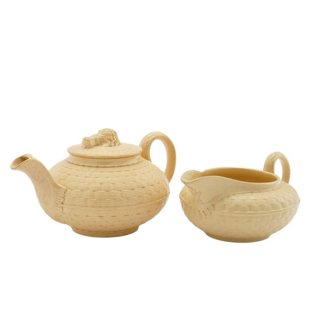 English Caneware Creamer and Teapot by Wedgwood, C. 1817 For Sale - Image 3 of 12