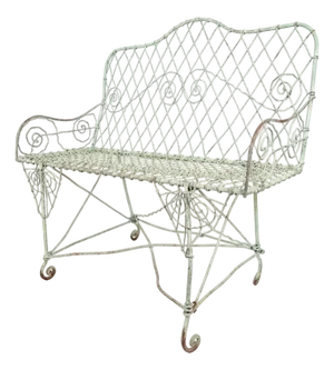 Vintage Wrought Iron Garden Loveseat – Mint Green Patina, Victorian Style