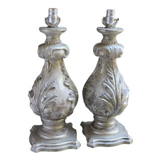 Leviton Leaf Weathered Rustic Silver Gold Lamps - a Pair For Sale