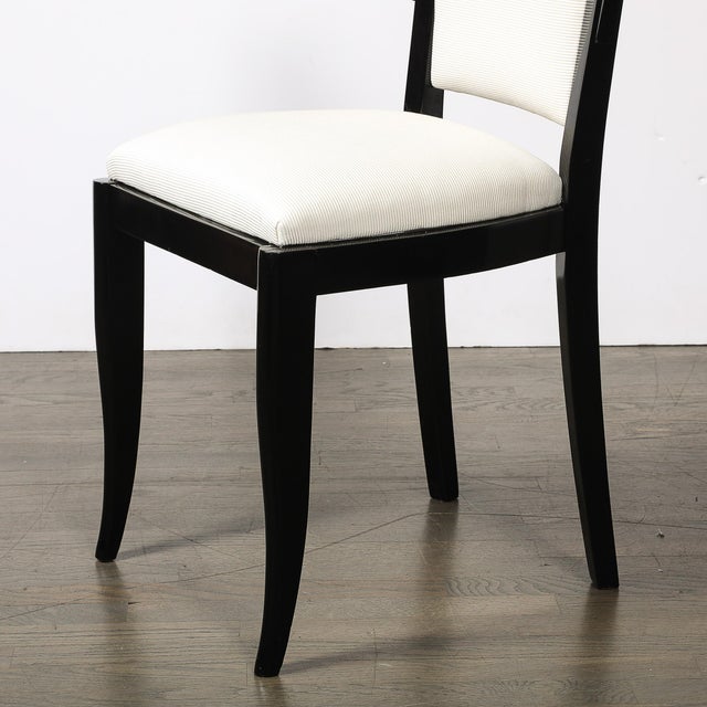 Set of 6 Art Deco Skyscraper Black Lacquer & Off White Upholstery Dining Chairs For Sale - Image 10 of 16