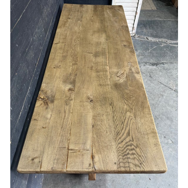 Large French Bleachers Oak Farmhouse Dining Table, 1925 For Sale - Image 3 of 17