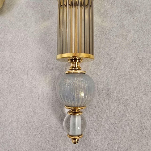 1990s Mid Century Modern, Celadon Green Murano Glass Sconces - a Pair For Sale - Image 10 of 12