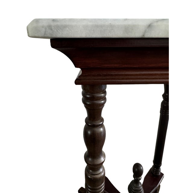 Victorian Late 20th Century Victorian Revival Marble Pedestal Plant Stands - a Pair For Sale - Image 3 of 9