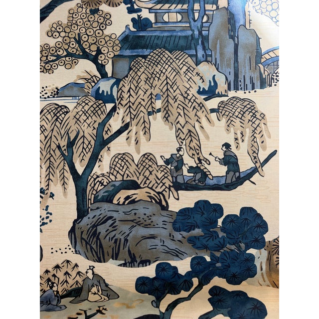 2020s Thibaut F975461 Asian Scenic Blue and Beige Fabric 4 Yards For Sale - Image 5 of 6