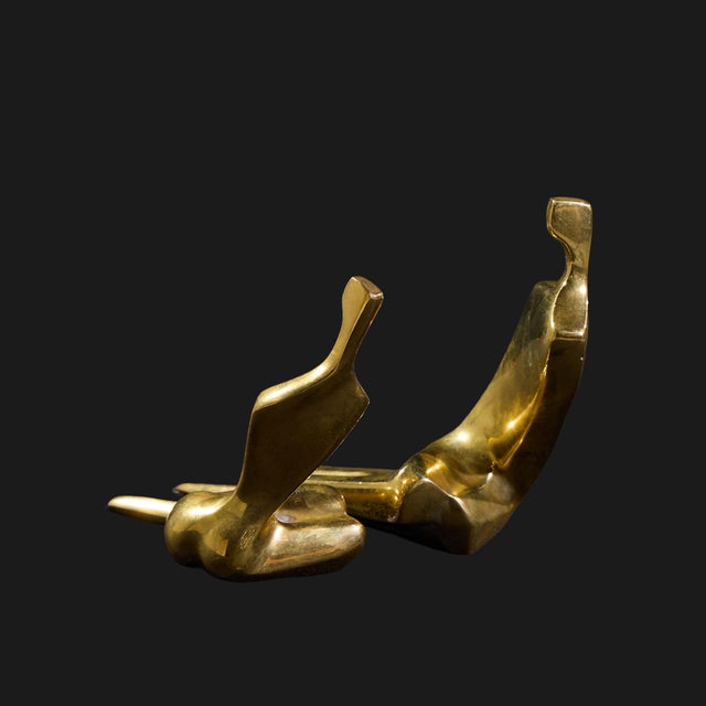 Itzik Benshalom Israeli Gilt Bronze Seated Couple Sculpture For Sale - Image 4 of 8