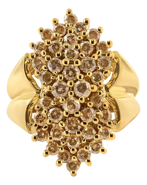 14K Yellow Gold Plated .925 Sterling Silver 1 1/2 Cttw Diamond Cluster Ring (Champagne Color, I2-I3 Clarity) - Size 7