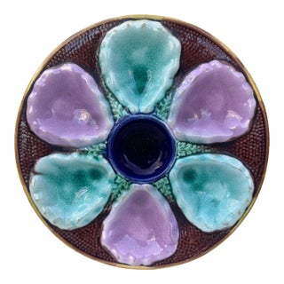 English Victorian Majolica Oyster Plate, Circa 1890 For Sale