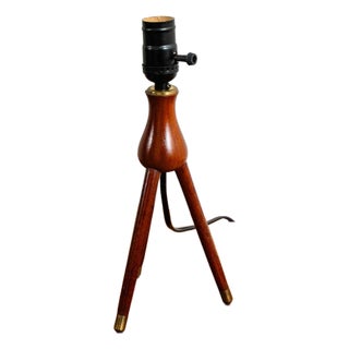 Vintage Mid Century Modern Solid Teak Tripod Table Lamp Turned Round Denmark #2 For Sale