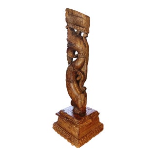 Vintage Southeast Asian Wooden Hand-Carved Sculpture For Sale