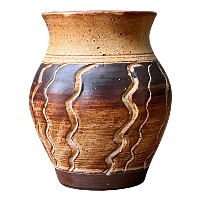 Vintage Handcrafted Ceramic Vase With Wave Motif For Sale