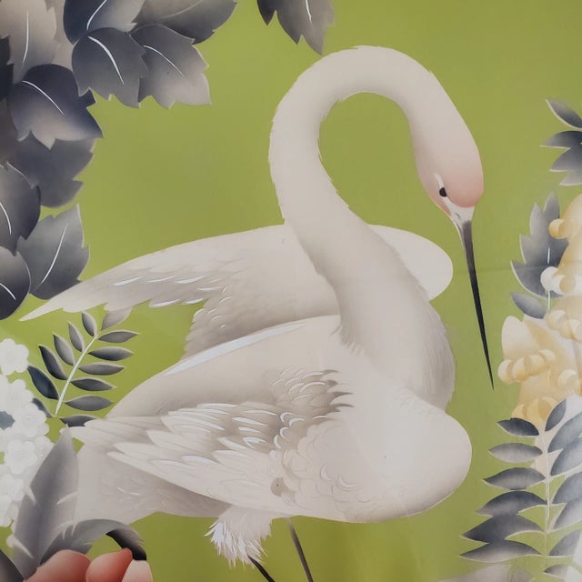 1940s Vintage Crane & Floral Prints, a Pair in Pink Frames For Sale In Los Angeles - Image 6 of 13