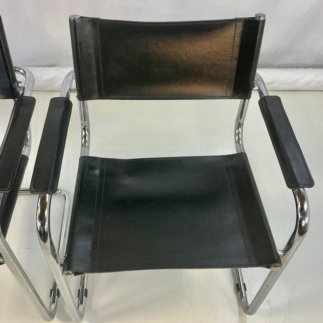 Metal 1980s Vintage Contemporary Modern Italian Cantilever Black Leather Side Chairs - A Pair. For Sale - Image 7 of 11