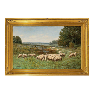 G. A. Hays American Sheep Pasture Landscape Oil Painting, Circa 1900.
