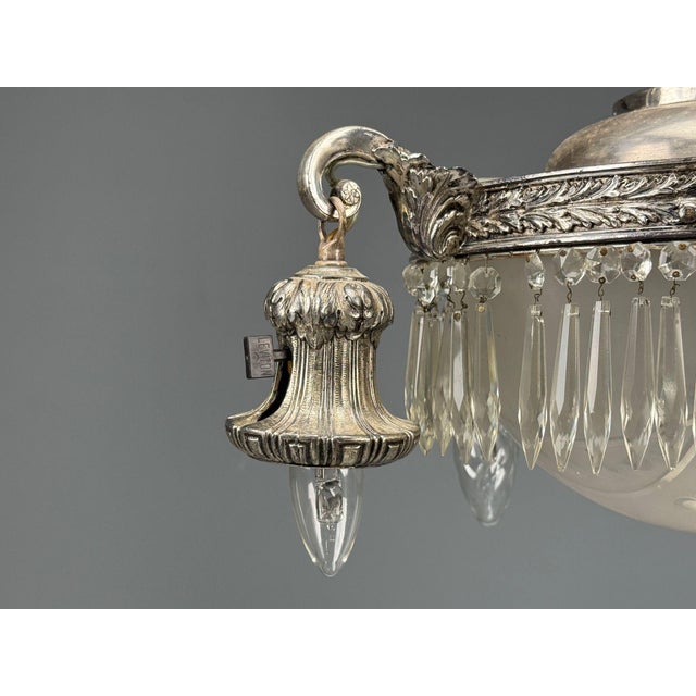 French Victorian, Chandelier, Etched Glass, Silver Plated, 19th Century For Sale - Image 11 of 17