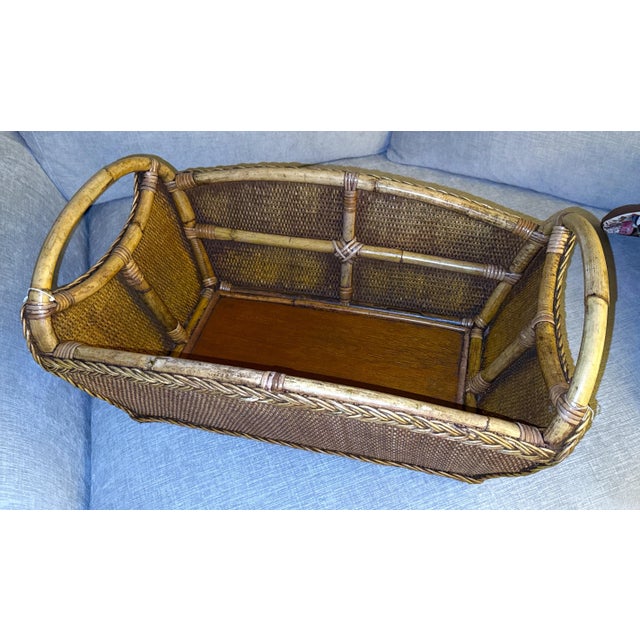 Boho Chic Vintage Bamboo and Rattan Wicker Basket For Sale - Image 3 of 9