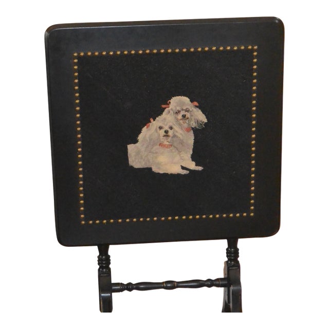 Mid-Century Mixed-Media Poodle Tilt-Top Table & Fire Screen For Sale