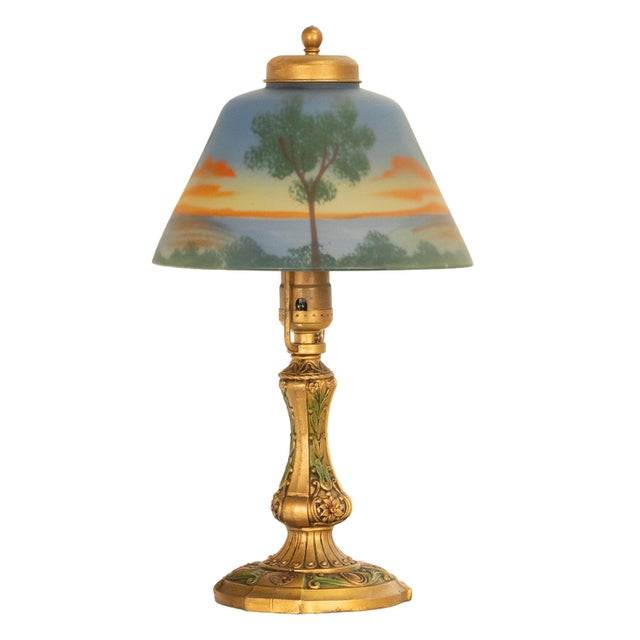 1910s Handel Art Nouveau Frosted Glass Reverse Painted Boudoir Table Lamp For Sale - Image 11 of 14