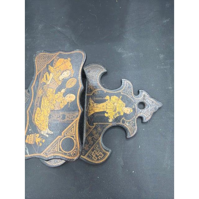 Chinoiserie 19th Century Black and Gold Chinoiserie Match Strike and Match Holder For Sale - Image 3 of 6
