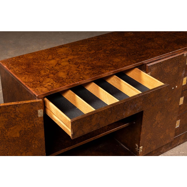 1930s Art Deco Burled Walnut Credenza With Brass Hardware For Sale - Image 10 of 18