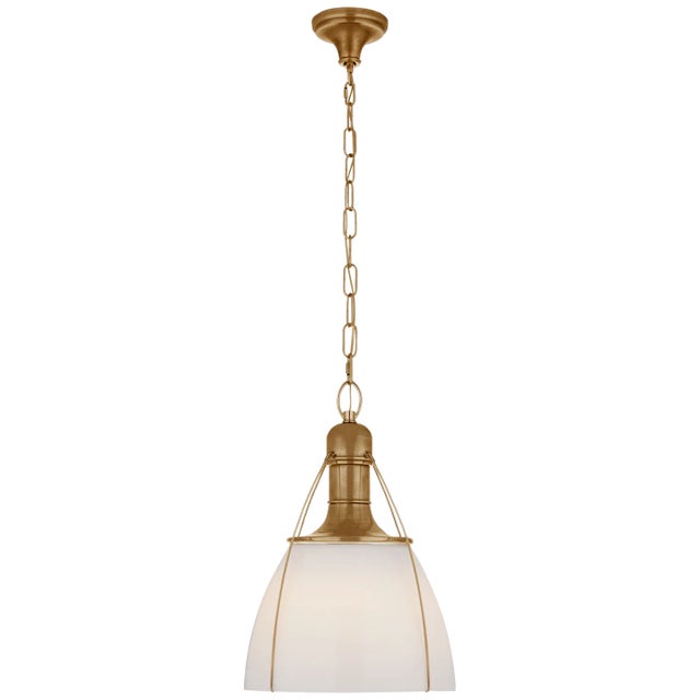 Prestwick 18" Pendant in Antique-Burnished Brass with White Glass Designer: Chapman & Myers Canopy: 6.5" Round Mounting:...