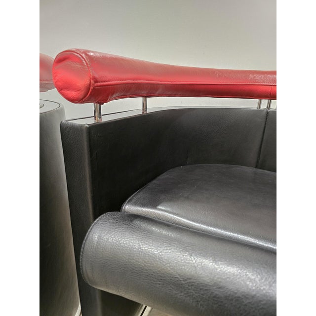 Armchairs in Black and Red Leather Chrome, 1980s, Set of 2 For Sale - Image 11 of 17