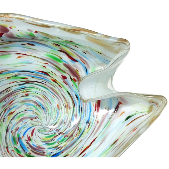 Murano Murano Vintage Rainbow Colors Swirl With Copper Aventurine Italian Art Glass Decorative Bowl For Sale - Image 4 of 7