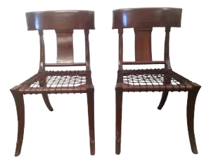 Modern Walnut Klismos Style Chairs - A Pair
