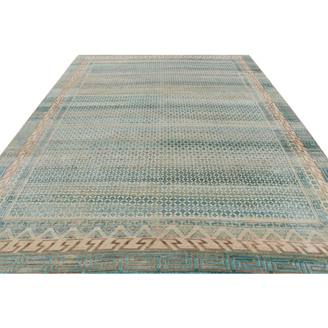 2010s Rug & Kilim’s Contemporary Rug With Beige and Blue Geometric Patterns For Sale - Image 5 of 7