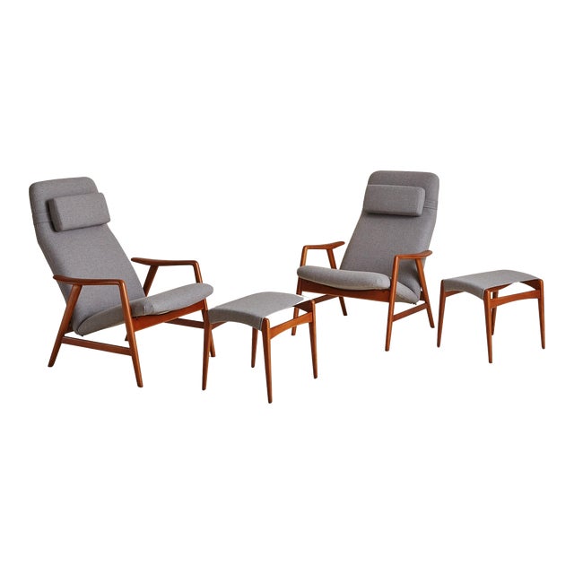 A 1960s lounge chair and matching ottoman by Swedish designer Alf Svensson for Fritz Hansen. This Scandinavian Modern...