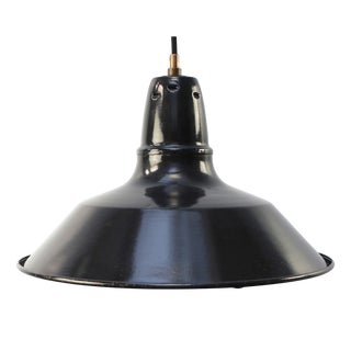 Vintage Industrial French Black Dark Blue Enamel Pendant Lamp For Sale