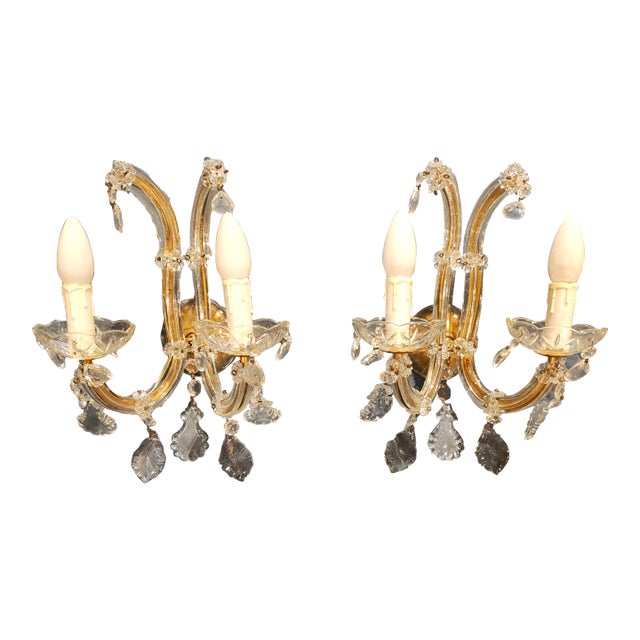 Late 19th Century French Rococo Revival Crystal & Glass Wall Sconces With Gilt Backplates - a Pair For Sale