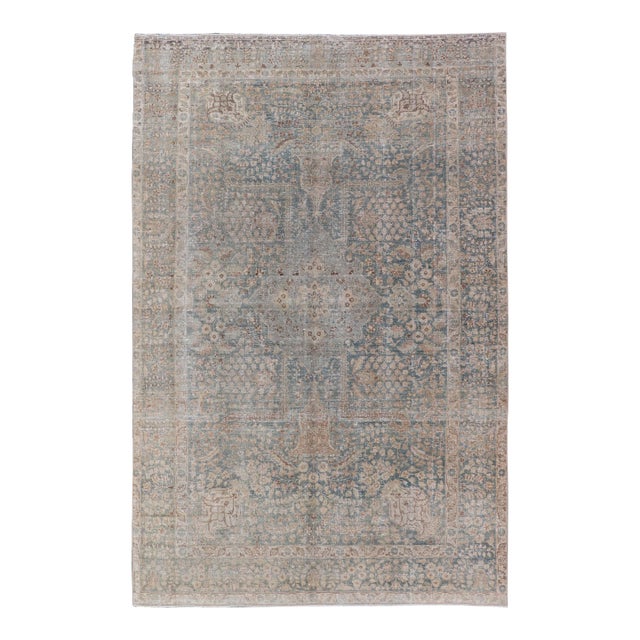 Antique Persian Tabriz Rug With Light Blue Field and Subtle Allover Design For Sale