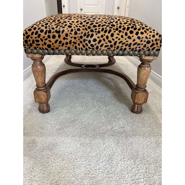Exquisite Kreiss Bed Bench Upholstered with Nail Heads and Leopard Fabric