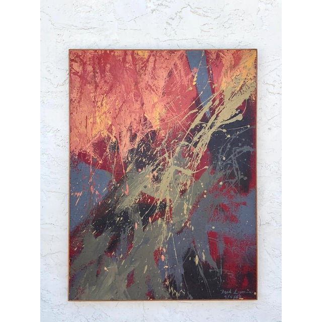 Infuse your space with a burst of vibrant energy with this vintage boho abstract oil painting on canvas. The artwork...