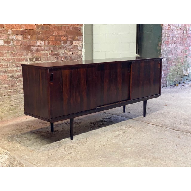 Mid-Century Modern Dyrlund Danish Modern Rosewood Triple Sliding Door Sideboard For Sale - Image 3 of 12