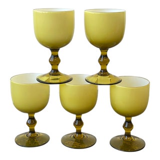 Vintage Citrine Cased Glass Stemware Set of 5 by Carlo Moretti, Circa Mid-20th Century For Sale