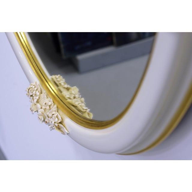 2000 - 2009 Italian Capodimonte Floral Mirror with White Porcelain Roses and Gilt Wood Frame from Giulio Tucci, 1970s For Sale - Image 5 of 10