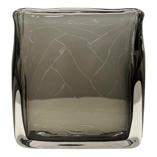 Global Views “Soft Rectangle Vase” Smoke Gray Handblown Polish Art Glass For Sale