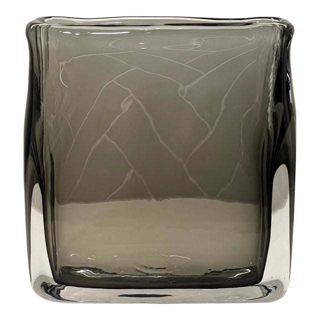Global Views “Soft Rectangle Vase” Smoke Gray Handblown Polish Art Glass For Sale