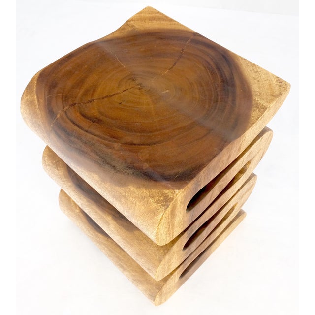 1990s Snake Shape One Piece Carved Solid Walnut Square Top Stool Side Table Stand MINT For Sale - Image 5 of 12