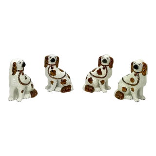 Set of 4 Antique Mid 19th Century Copper Luster Decorated English Staffordshire Pottery Dogs - Spaniels For Sale