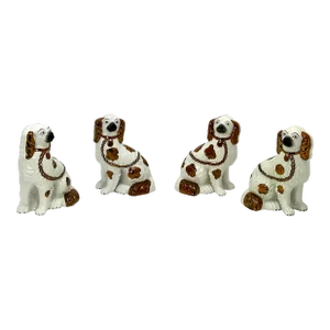 Set of 4 Antique Mid 19th Century Copper Luster Decorated English Staffordshire Pottery Dogs - Spaniels