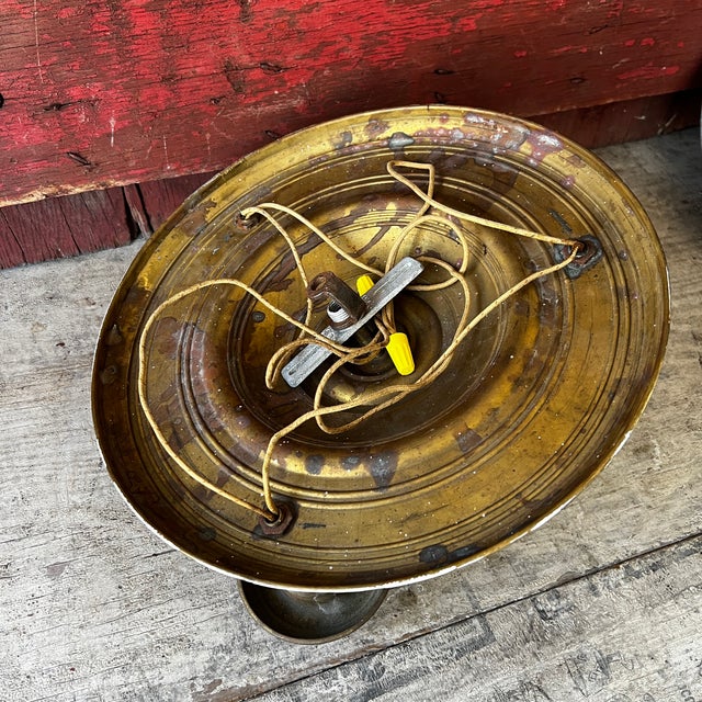 Vintage Brass 3-Arm Chandelier Base With Patina Finish 12" Diameter Intricate Design For Sale - Image 10 of 17